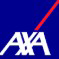 AXA Logo mit weißer Schrift und rotem Schrägstrich auf blauem Hintergrund