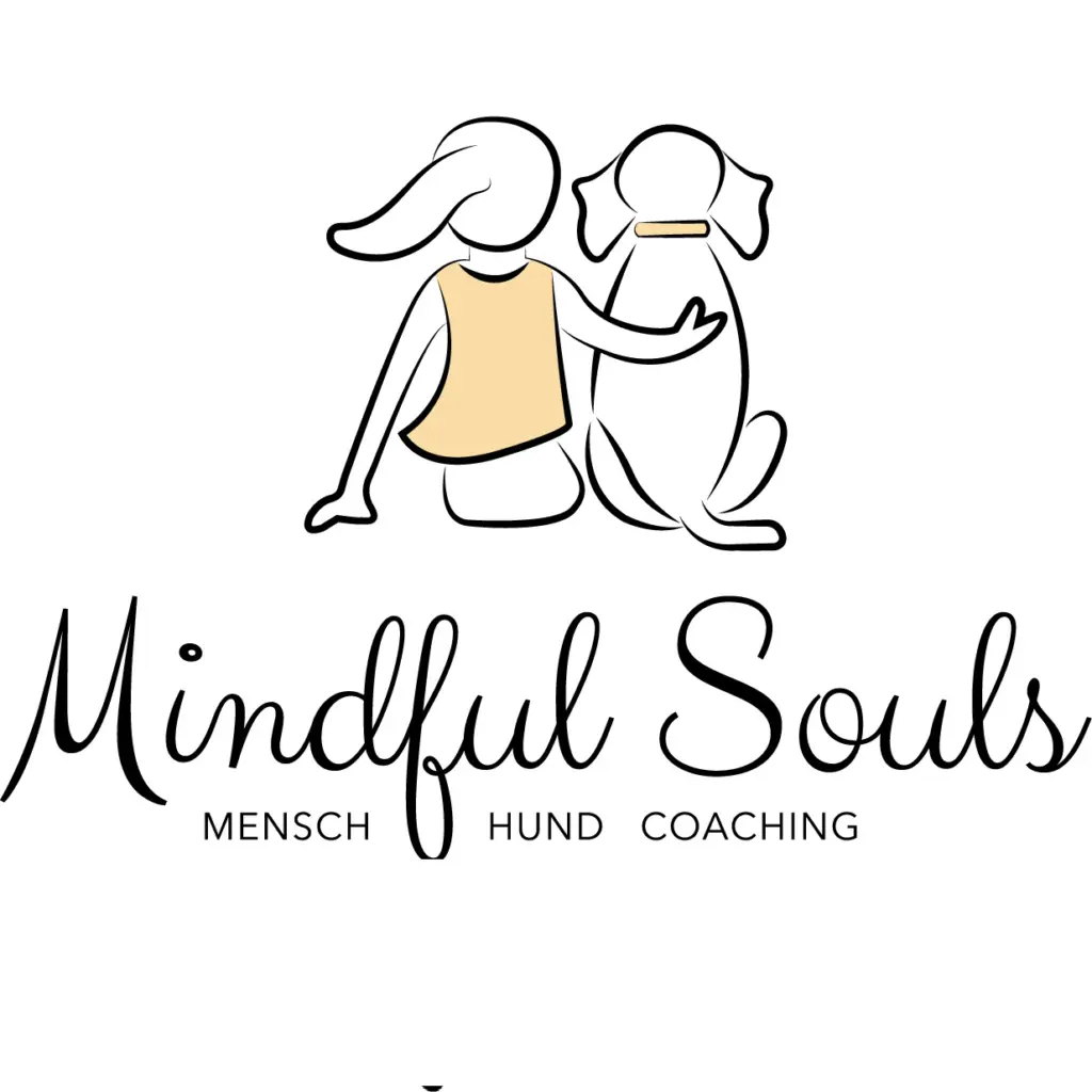 Logo der Mindful Souls Dogs GmbH mit Illustration von Mensch und Hund in Umarmung